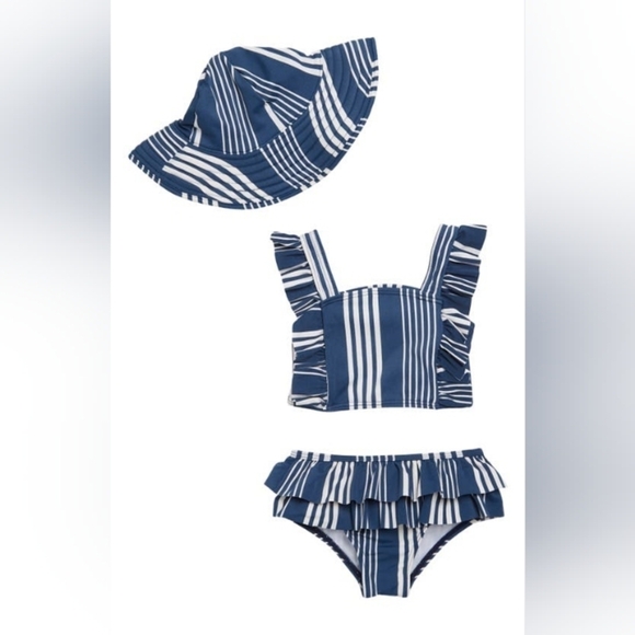 Jessica Simpson BABIES' STRIPE TWO-PIECE SWIMSUIT & HAT SET Size 18-24 Mths - Picture 1 of 6